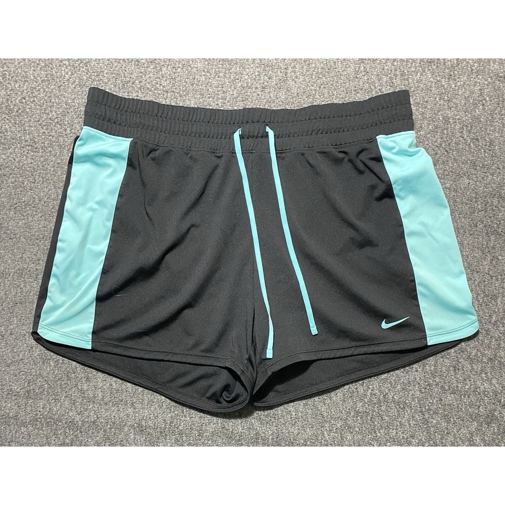 WOMENS NIKE SHORTS RUN EXERCISE WORKOUT BLACK & BLUE SIZE L